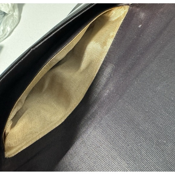 Vintage Black Patent Finish Vinyl Envelope Clutch Handbag Chain Strap - Picture 11 of 16